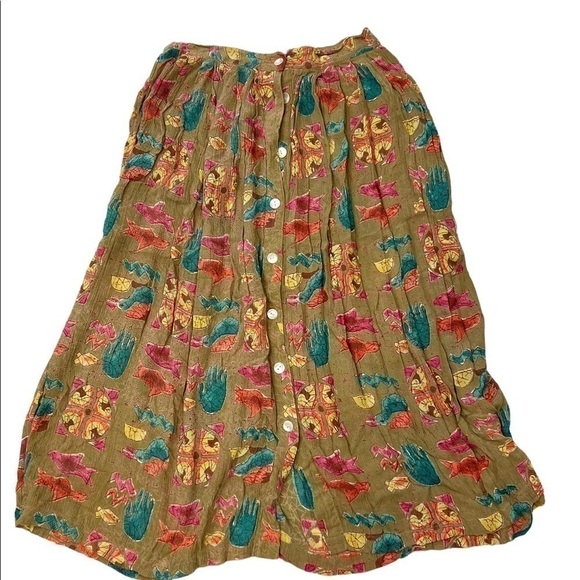 Vintage Adini Rayon Gauze Midi Skirt Button Front. - Picture 7 of 9